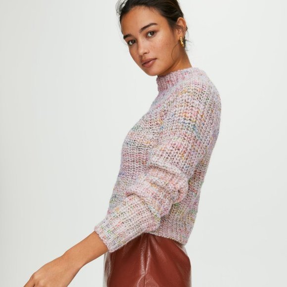 Aritzia Wilfred Free Retrograde Mockneck Pastel Rainbow Cropped Sweater XS - Picture 13 of 13